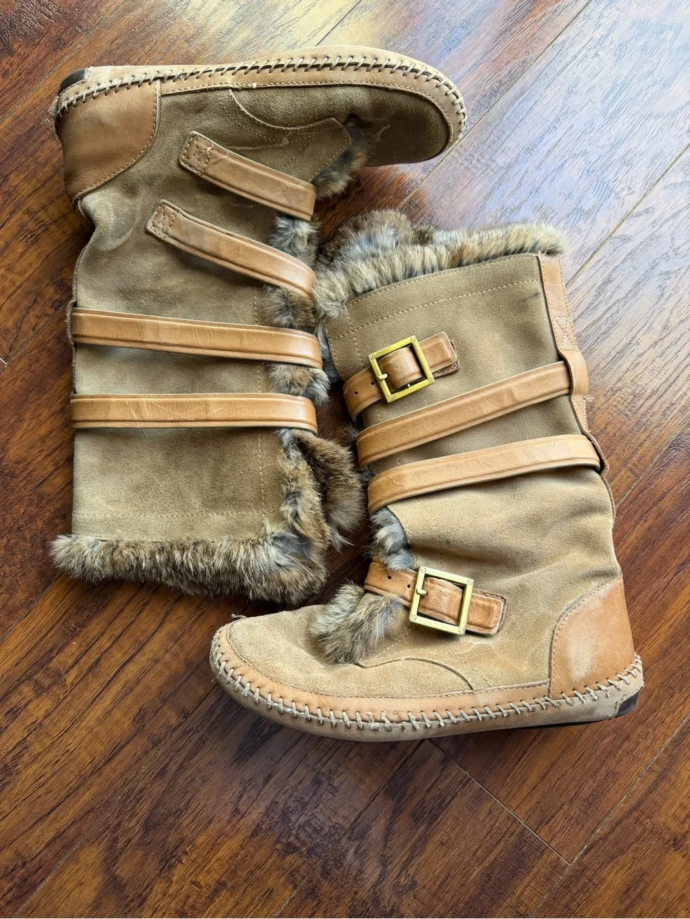 Tory Burch rabbit fur wrap Jaden leather boot no size 7.5 ditressed